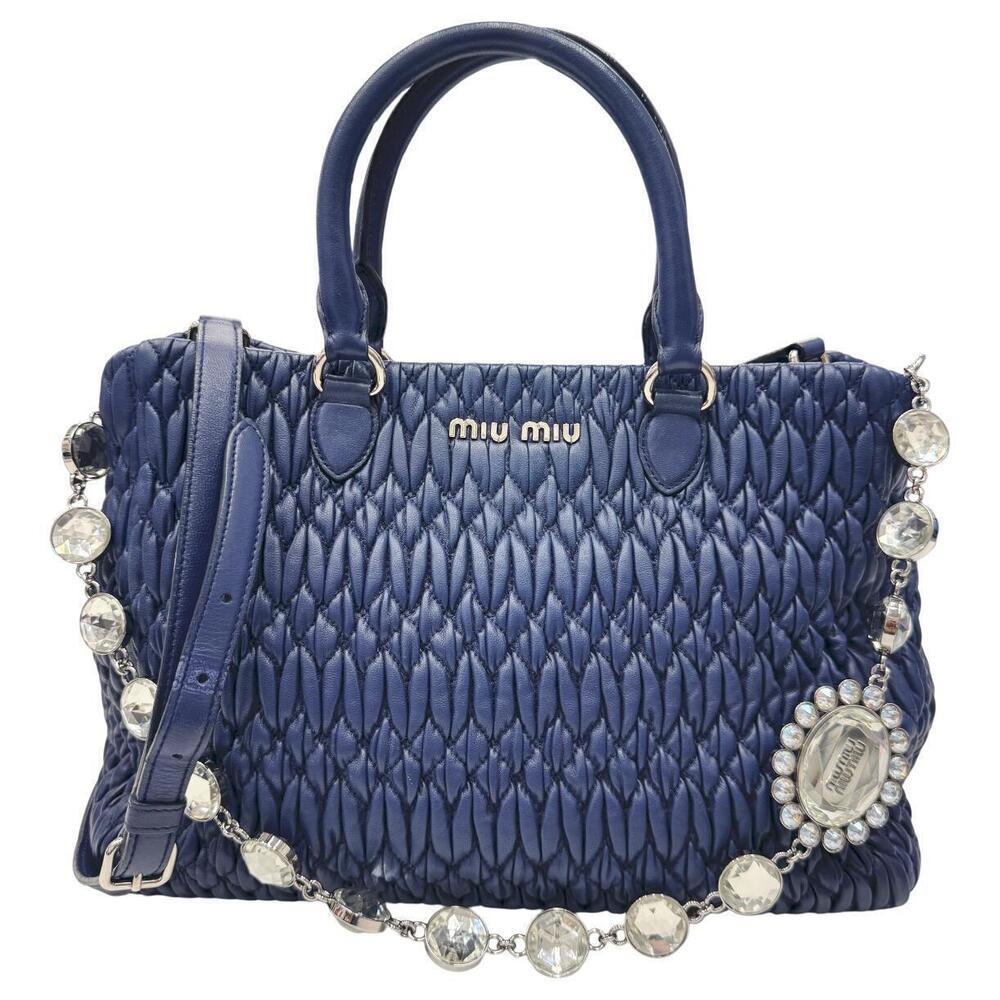 Miu Miu Nappa Crystal Rhinestones Daily Top Matelasse Shoulder Bag Blue